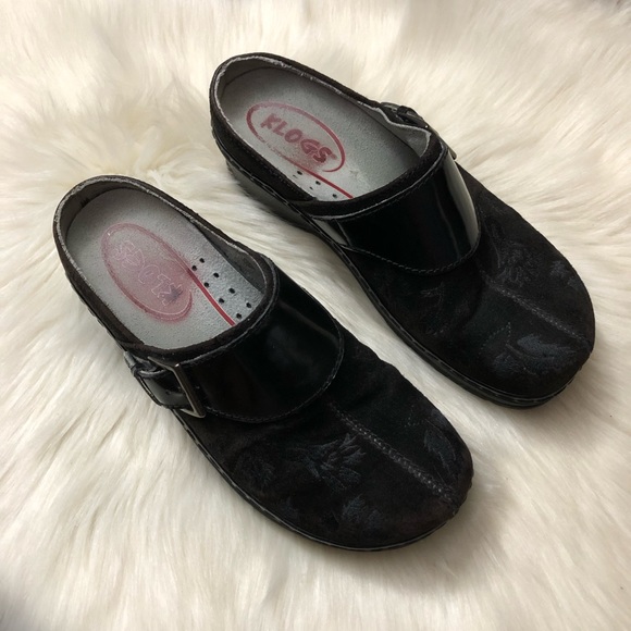 Klogs Black Suede Leather Floral - Picture 3 of 8